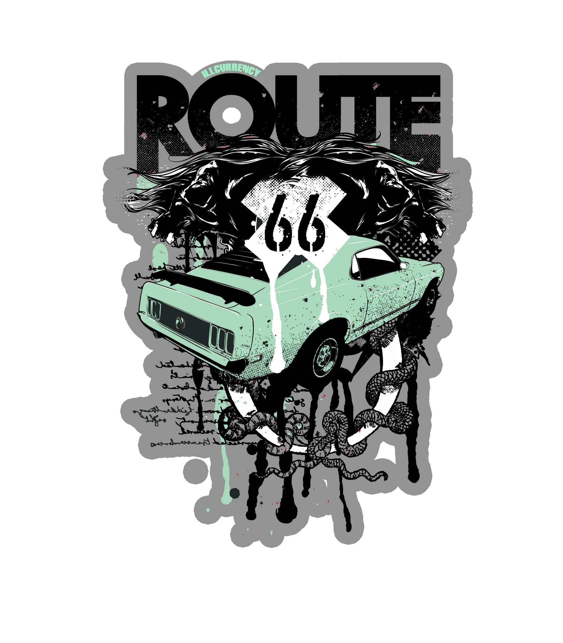 Air Jordan 3 “Green Glow” | illcurrency Black T-Shirt (Route 66 Vintage car)