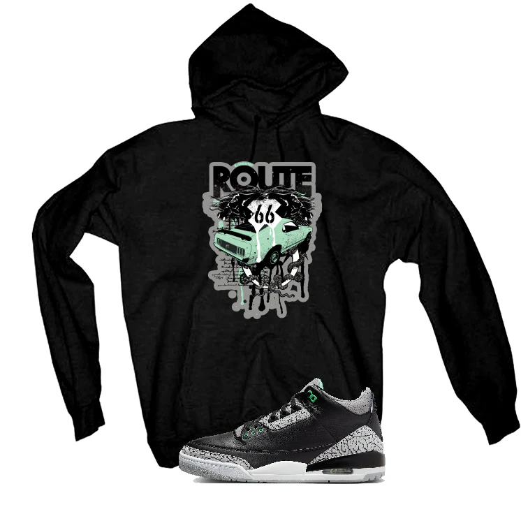 Air Jordan 3 “Green Glow” | illcurrency Black T-Shirt (Route 66 Vintage car) - Image 3