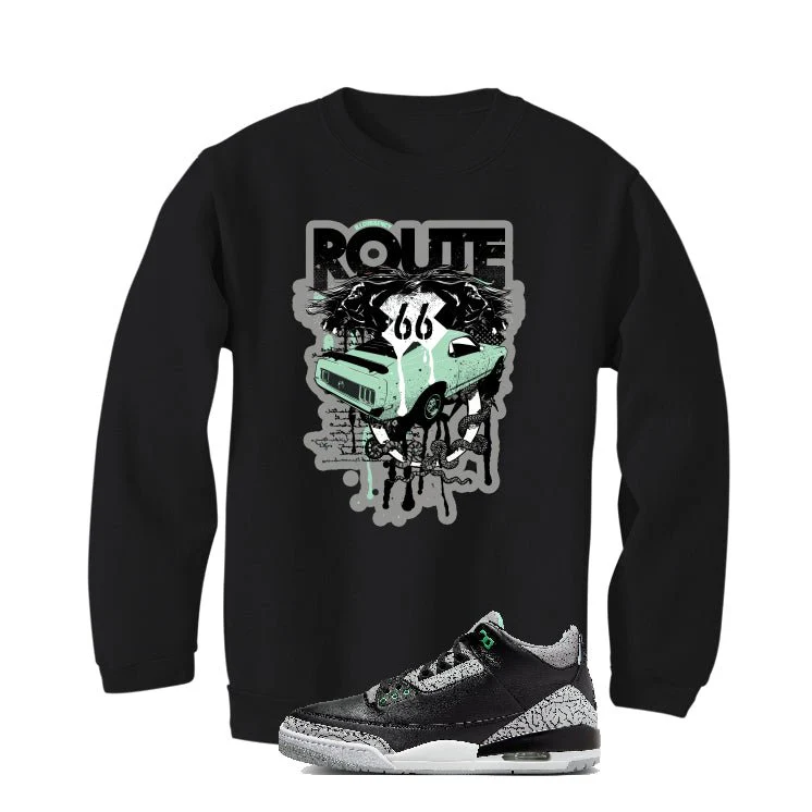 Air Jordan 3 “Green Glow” | illcurrency Black T-Shirt (Route 66 Vintage car) - Image 4