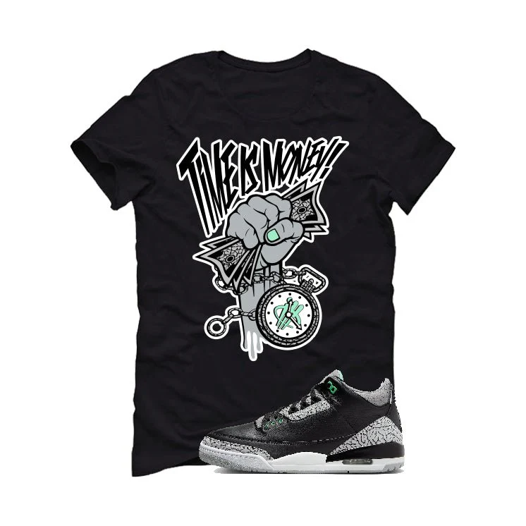 Air Jordan 3 “Green Glow” | illcurrency Black T-Shirt (Time Is Money) - Image 2