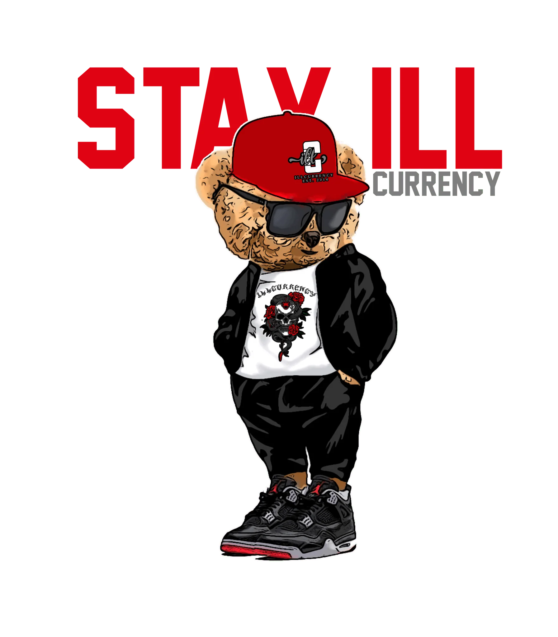 AIR JORDAN 4 “BRED REIMAGINED” 2024 | ILLCURRENCY Black T-Shirt (Stay ill Bear)