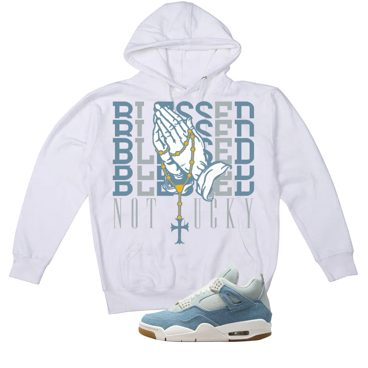 Air Jordan 4 Denim Worn Blue White T-Shirt (Blessed not lucky)| illcurrency - Image 3