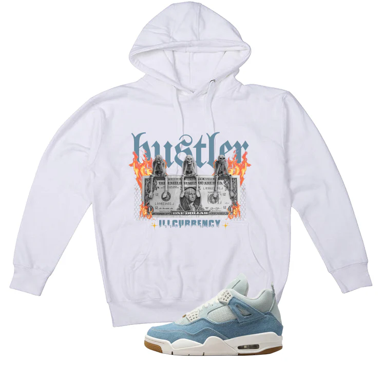 Air Jordan 4 Denim Worn Blue White T-Shirt (See No Evil Hustler)| illcurrency - Image 3