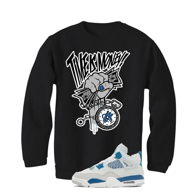 Air Jordan 4 “Military Blue” | illcurrency Black T-Shirt (Time Is Money) - Image 4