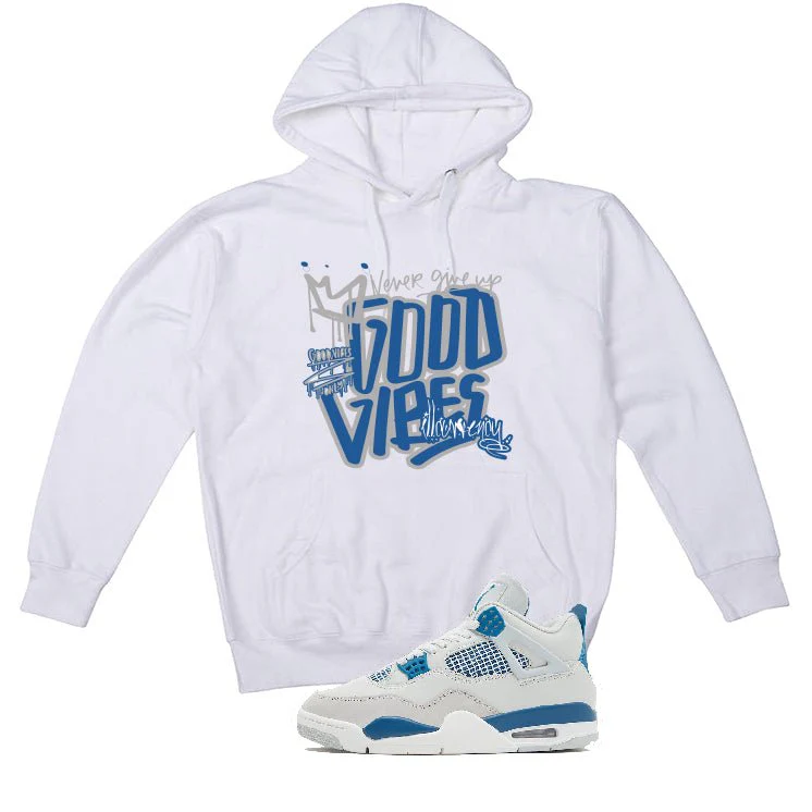 Air Jordan 4 “Military Blue” | illcurrency White T-Shirt (Good Vibes) - Image 3
