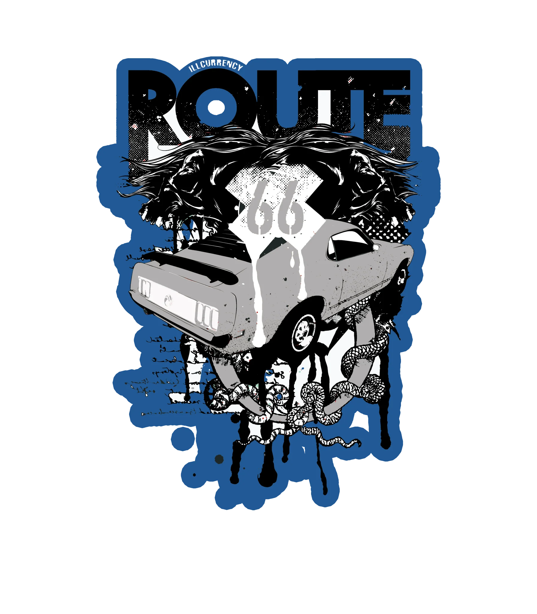 Air Jordan 4 “Military Blue” | illcurrency White T-Shirt (Route 66 Vintage car)