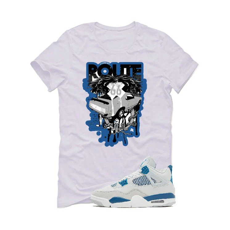 Air Jordan 4 “Military Blue” | illcurrency White T-Shirt (Route 66 Vintage car) - Image 2