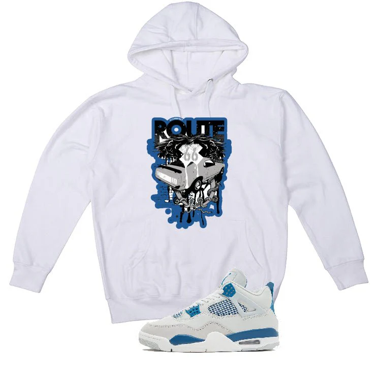 Air Jordan 4 “Military Blue” | illcurrency White T-Shirt (Route 66 Vintage car) - Image 3