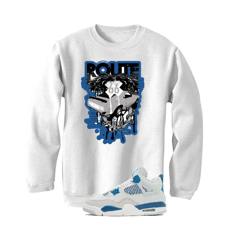 Air Jordan 4 “Military Blue” | illcurrency White T-Shirt (Route 66 Vintage car) - Image 4