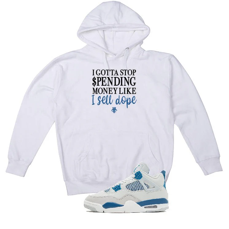 Air Jordan 4 “Military Blue” | illcurrency White T-Shirt (STOP SPENDING MONEY) - Image 3