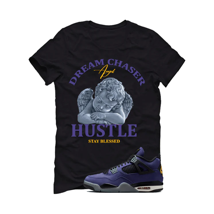 Air Jordan 4 OG Lakers Matching T-Shirt, Sweatshirts & Hoodies Black T-Shirt (Dream Chaser Angel)| illcurrency - Image 2