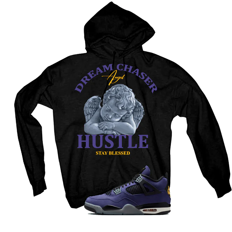 Air Jordan 4 OG Lakers Matching T-Shirt, Sweatshirts & Hoodies Black T-Shirt (Dream Chaser Angel)| illcurrency - Image 3