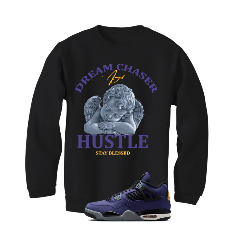 Air Jordan 4 OG Lakers Matching T-Shirt, Sweatshirts & Hoodies Black T-Shirt (Dream Chaser Angel)| illcurrency - Image 4