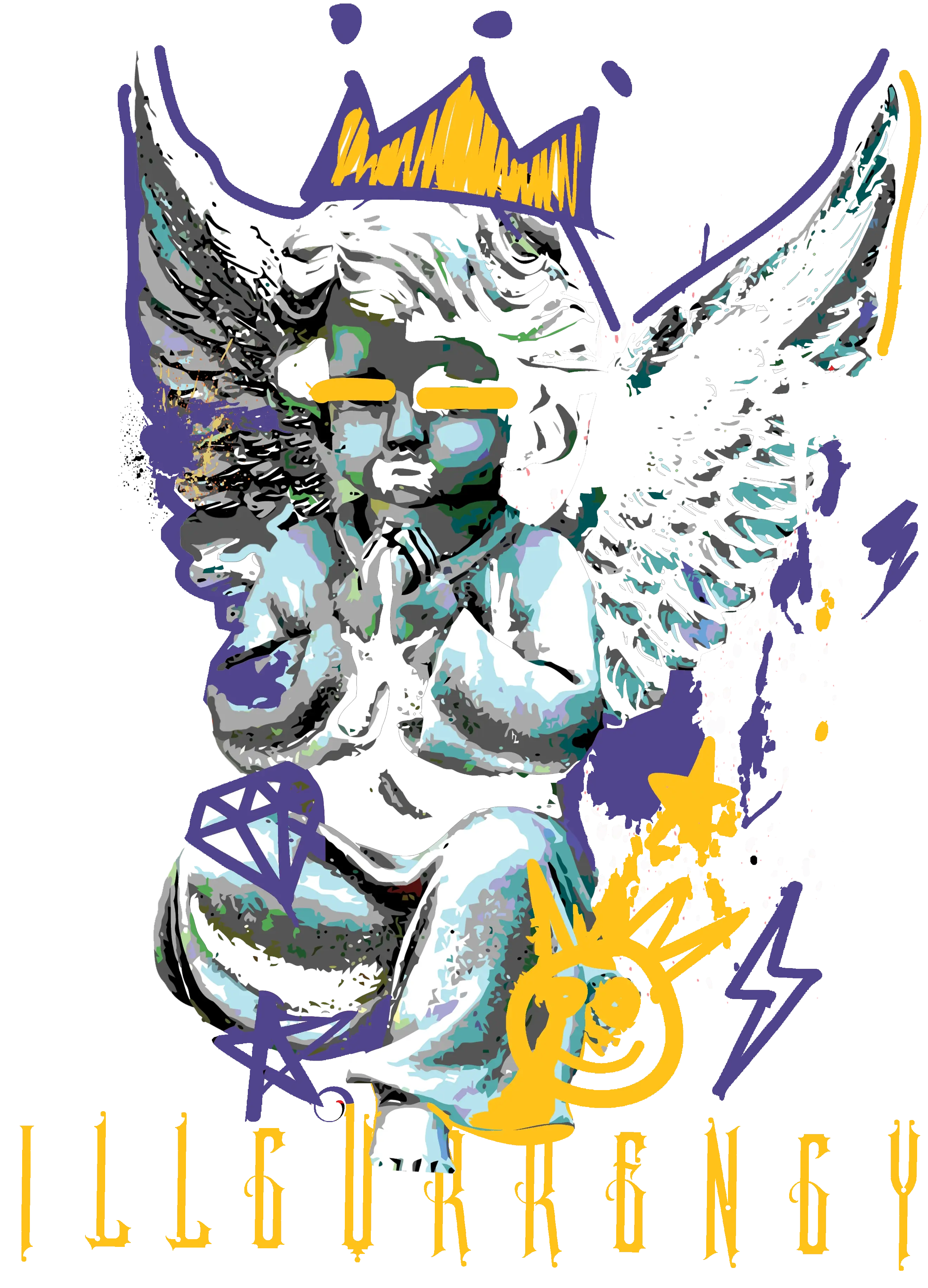 Air Jordan 4 OG Lakers Matching T-Shirt, Sweatshirts & Hoodies Black T-Shirt (Graffiti Angel)| illcurrency