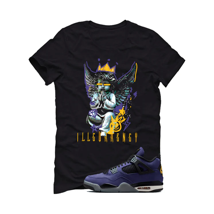 Air Jordan 4 OG Lakers Matching T-Shirt, Sweatshirts & Hoodies Black T-Shirt (Graffiti Angel)| illcurrency - Image 2