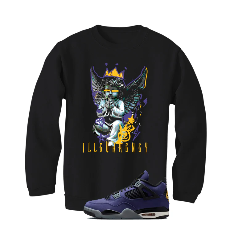 Air Jordan 4 OG Lakers Matching T-Shirt, Sweatshirts & Hoodies Black T-Shirt (Graffiti Angel)| illcurrency - Image 4