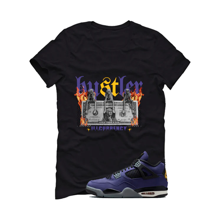 Air Jordan 4 OG Lakers Matching T-Shirt, Sweatshirts & Hoodies Black T-Shirt (See No Evil Hustler)| illcurrency - Image 2