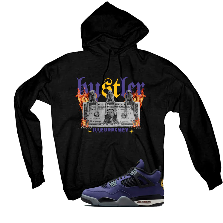 Air Jordan 4 OG Lakers Matching T-Shirt, Sweatshirts & Hoodies Black T-Shirt (See No Evil Hustler)| illcurrency - Image 3