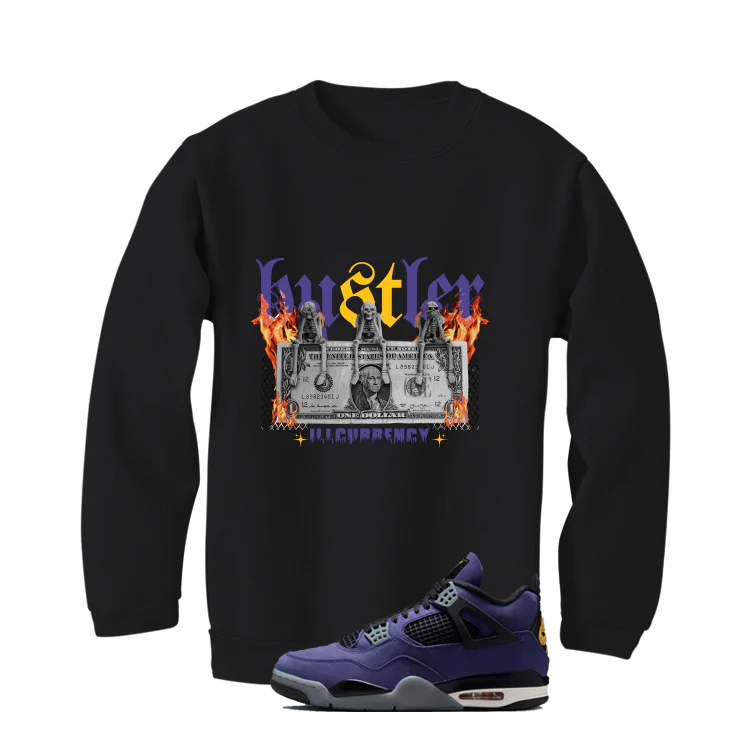Air Jordan 4 OG Lakers Matching T-Shirt, Sweatshirts & Hoodies Black T-Shirt (See No Evil Hustler)| illcurrency - Image 4