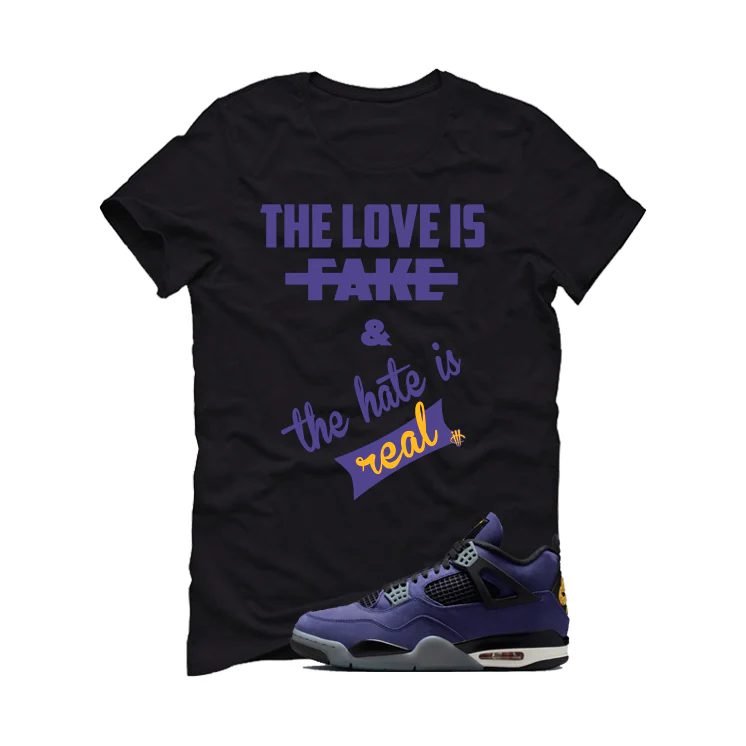 Air Jordan 4 OG Lakers Matching T-Shirt, Sweatshirts & Hoodies Black T-Shirt (The Love is fake)| illcurrency - Image 2