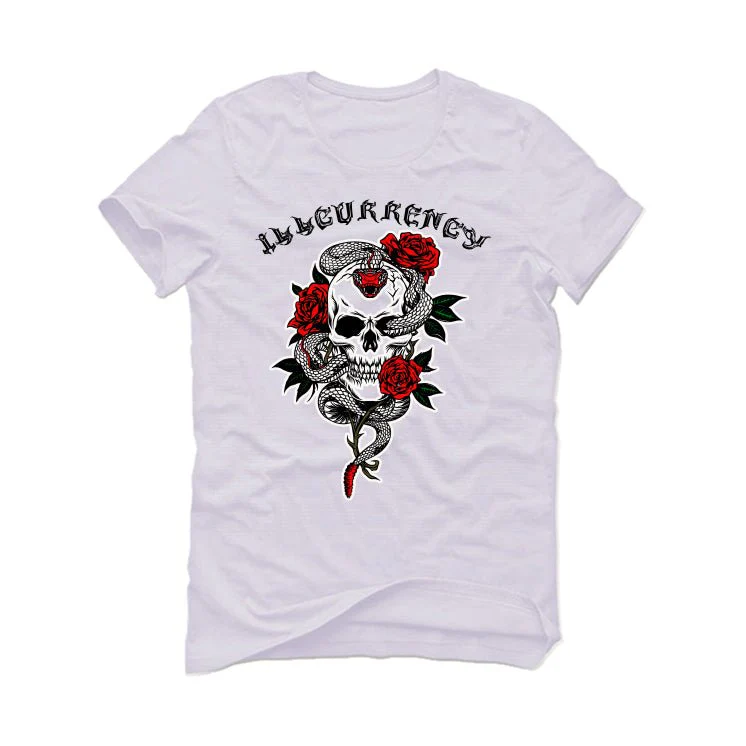 Air Jordan 4 "Red Cement" White T-Shirt (Snake skeleton rose) - Image 2