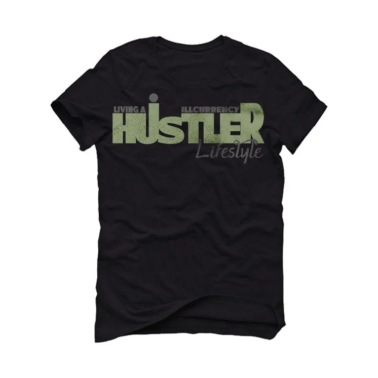 Air Jordan 4 Seafoam aka “Oil Green” - Black T-Shirt (LIVING A HUSTLER LIFE STYLE) - Image 2