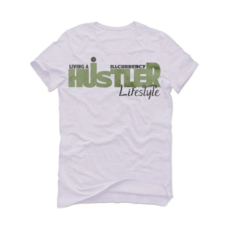 Air Jordan 4 Seafoam aka “Oil Green” - White T-Shirt (LIVING A HUSTLER LIFE STYLE) - Image 2