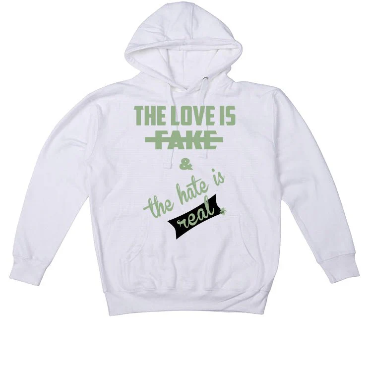Air Jordan 4 Seafoam aka “Oil Green” - White T-Shirt (Love is Fake) - Image 3