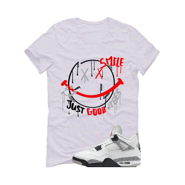 Air Jordan 4 White Cement White T-Shirt (Smile)| illcurrency - Image 2
