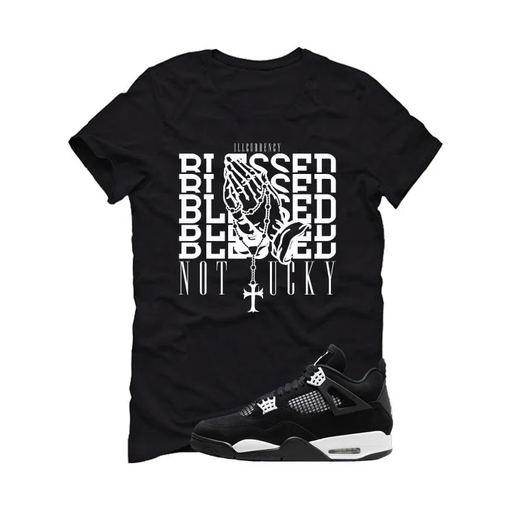 Air Jordan 4 White Thunder Black T-Shirt (Blessed not lucky)| illcurrency - Image 2