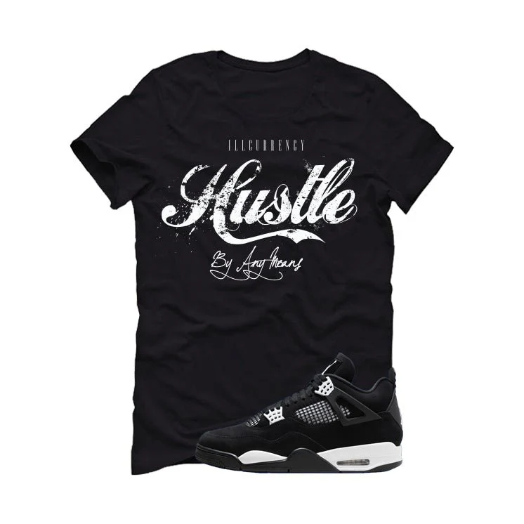 Air Jordan 4 White Thunder Black T-Shirt (Hustle By Any Means)| illcurrency - Image 2