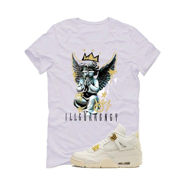 Air Jordan 4 WMNS “Metallic Gold” | illcurrency White T-Shirt (Graffiti Angel) - Image 2