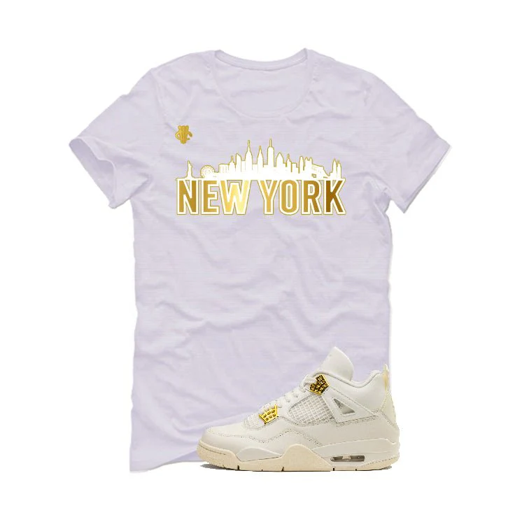 Air Jordan 4 WMNS “Metallic Gold” | illcurrency White T-Shirt (New York) - Image 2
