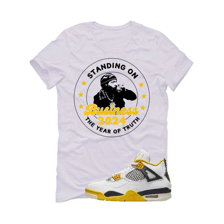 Air Jordan 4 WNNS “Vivid Sulfur” | illcurrency White T-Shirt (STANDING ON BUSINESS) - Image 2