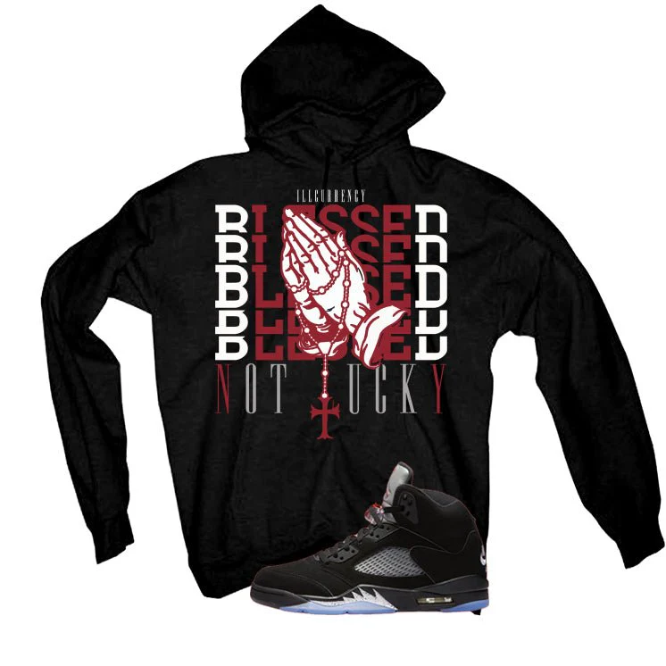Air Jordan 5 Black Metallic Reimagined Black T-Shirt (Blessed not lucky)| illcurrency - Image 3
