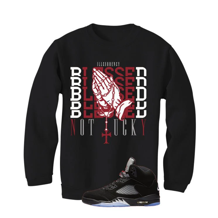Air Jordan 5 Black Metallic Reimagined Black T-Shirt (Blessed not lucky)| illcurrency - Image 4