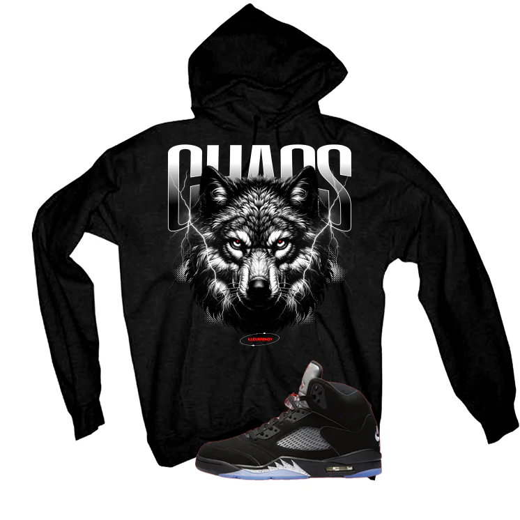 Air Jordan 5 Black Metallic Reimagined Black T-Shirt (Chaos)| illcurrency - Image 3