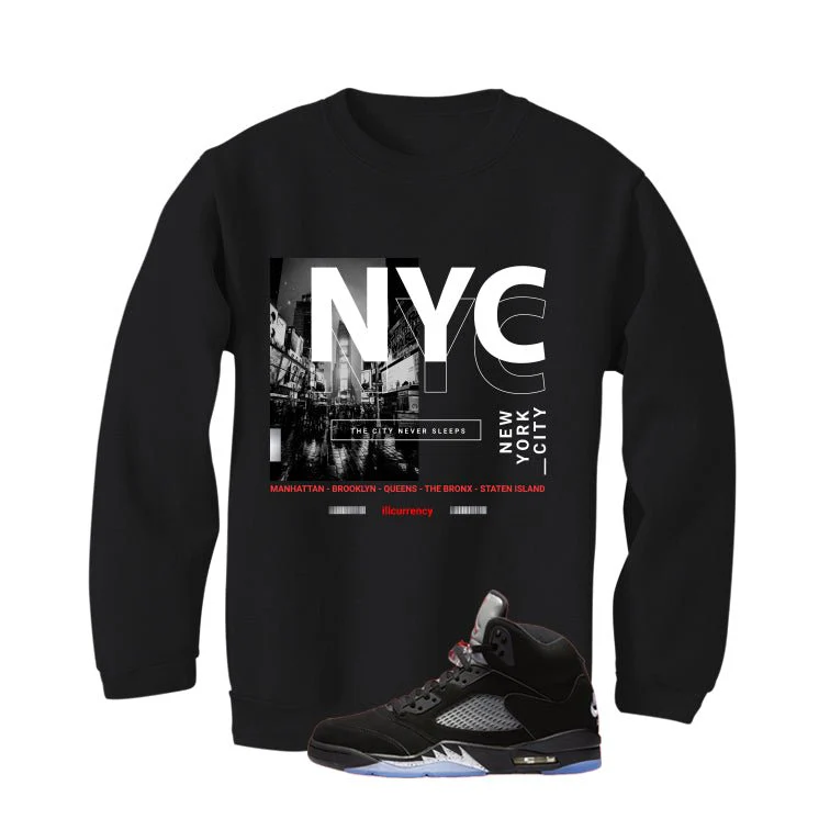 Air Jordan 5 Black Metallic Reimagined Black T-Shirt (City Never Sleeps)| illcurrency - Image 4