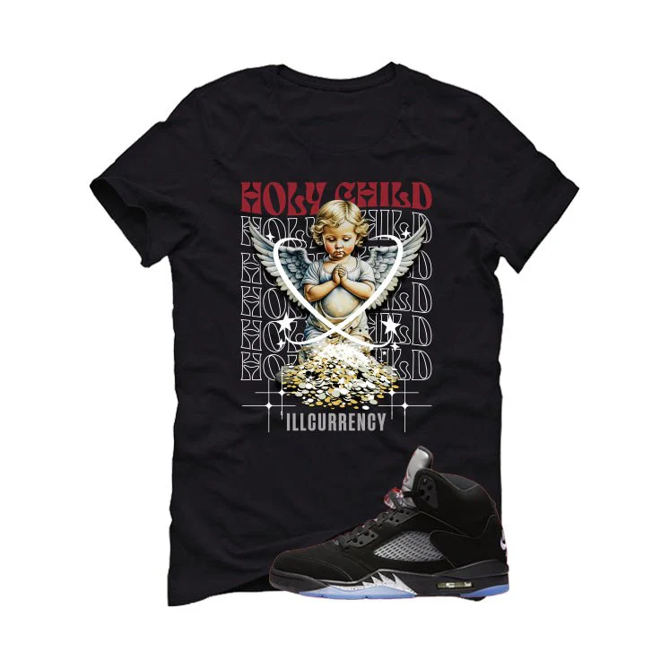 Air Jordan 5 Black Metallic Reimagined Black T-Shirt (Holy Child)| illcurrency - Image 2