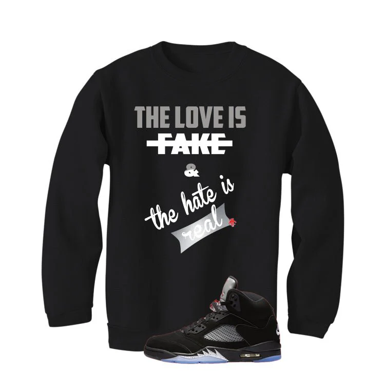 Air Jordan 5 Black Metallic Reimagined Black T-Shirt (Love is Fake)| illcurrency - Image 4