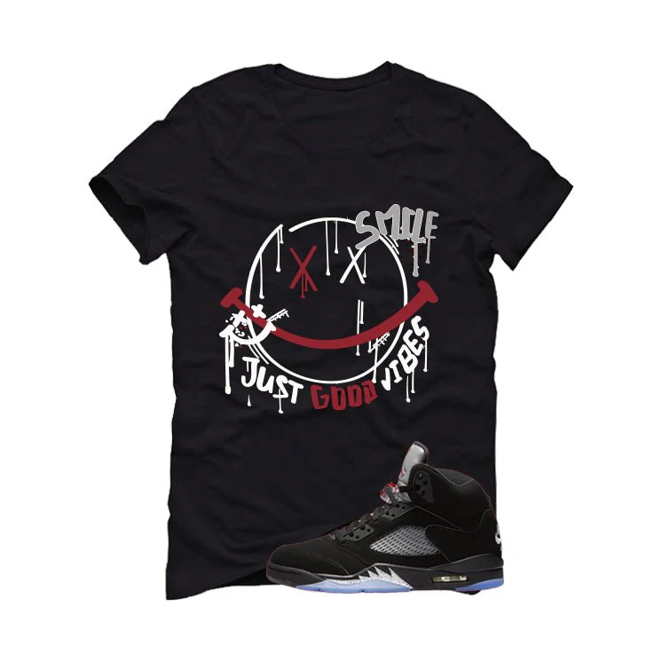 Air Jordan 5 Black Metallic Reimagined Black T-Shirt (Smile)| illcurrency - Image 2