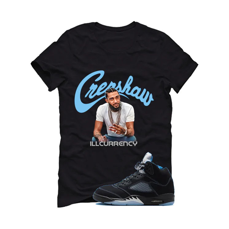 Air Jordan 5 Black/University Blue Matching T-Shirt Black T-Shirt (Crenshaw)| illcurrency - Image 2