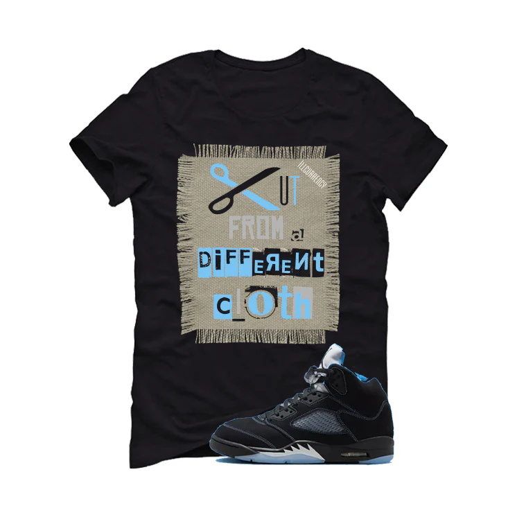 Air Jordan 5 Black/University Blue Matching T-Shirt Black T-Shirt (Cut from a different cloth)| illcurrency - Image 2