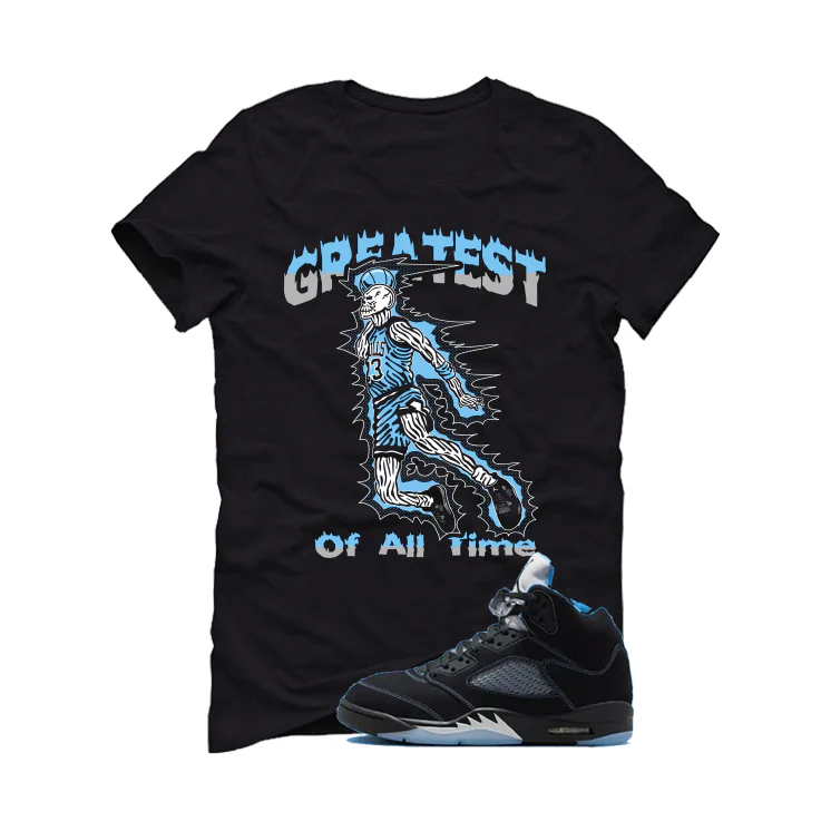 Air Jordan 5 Black/University Blue Matching T-Shirt Black T-Shirt (Greatest of all time)| illcurrency - Image 2