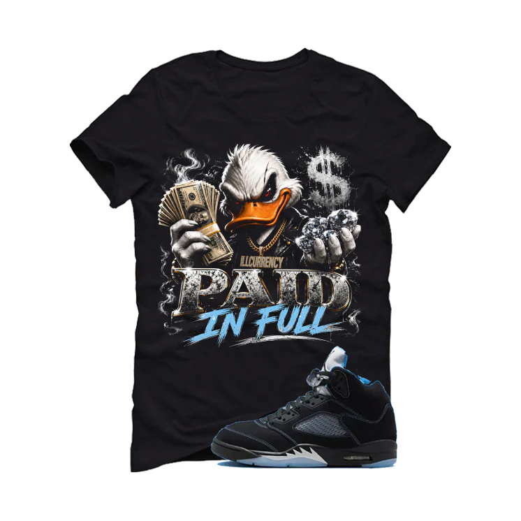 Air Jordan 5 Black/University Blue Matching T-Shirt Black T-Shirt (Paid in Full)| illcurrency - Image 2