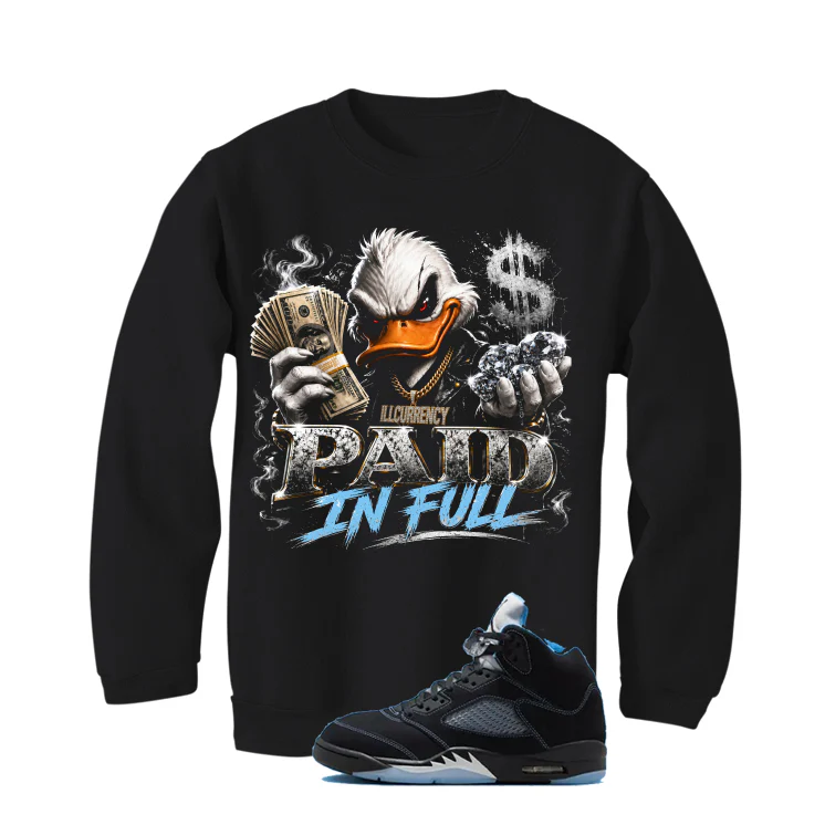 Air Jordan 5 Black/University Blue Matching T-Shirt Black T-Shirt (Paid in Full)| illcurrency - Image 4