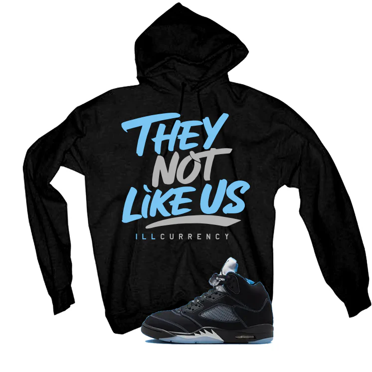 Air Jordan 5 Black/University Blue Matching T-Shirt Black T-Shirt (They not like us)| illcurrency - Image 3