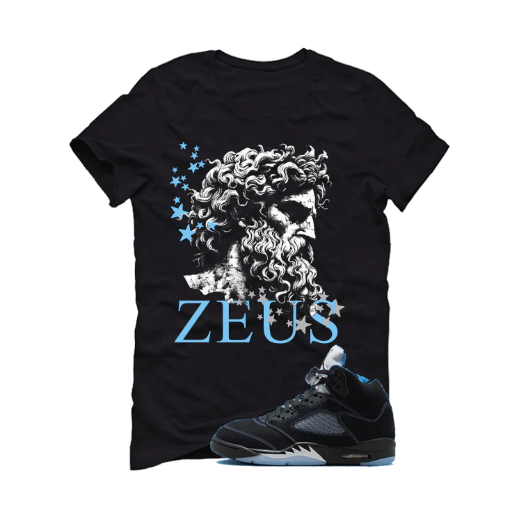 Air Jordan 5 Black/University Blue Matching T-Shirt Black T-Shirt (Zeus)| illcurrency - Image 2