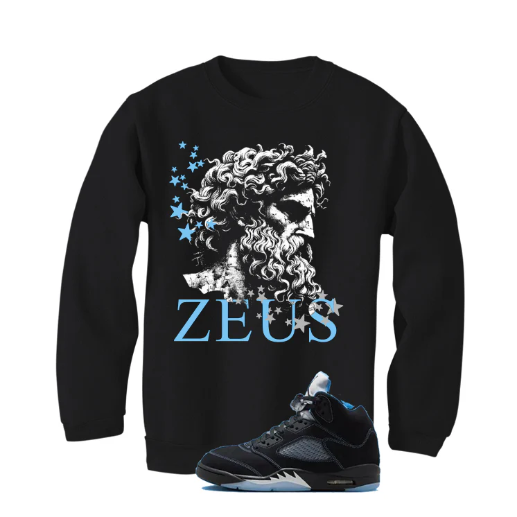 Air Jordan 5 Black/University Blue Matching T-Shirt Black T-Shirt (Zeus)| illcurrency - Image 4