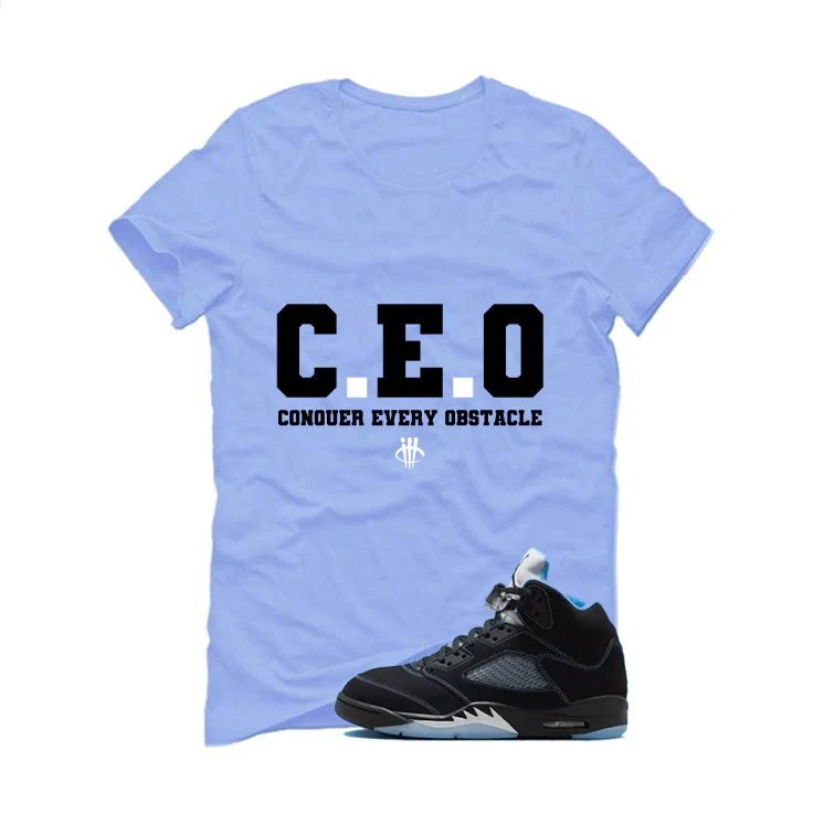 Air Jordan 5 Black/University Blue Matching T-Shirt Carolina Blue T-Shirt (Ceo)| illcurrency - Image 2